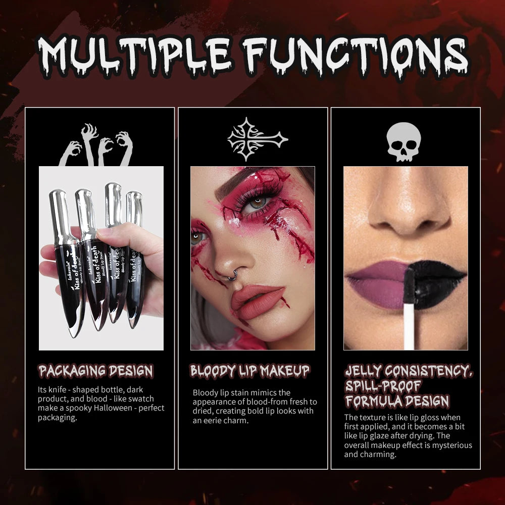 Lip Stain Kiss of Death Bloody Gothic Matte Long Lasting Waterproof Non Stick Color Darkens Over Time Vampire Makeup