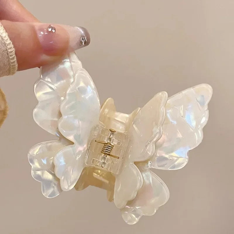 Fairy Butterfly Hair Claw French Retro Acetate Crab Hair Clip Summer Sweet Princess Shark Clip Coiled Hairpin Hair Accessories dylinoshop