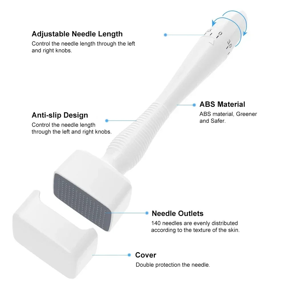 140A Derma Stamp Microneedling Face Roller Massager Adjustable Titanium Needle Length Skincare Beard Growth Scalp Hair 