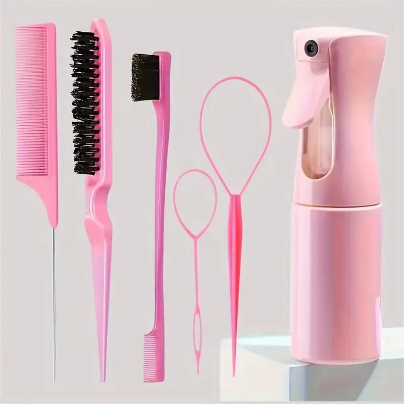 6pcs/Set Hair Brush Set Hairdressing Spray Bottle Hair Braiding Loop Rat Tail Comb Teasing Hair Brsuh Edge Control Hair Brush dylinoshop