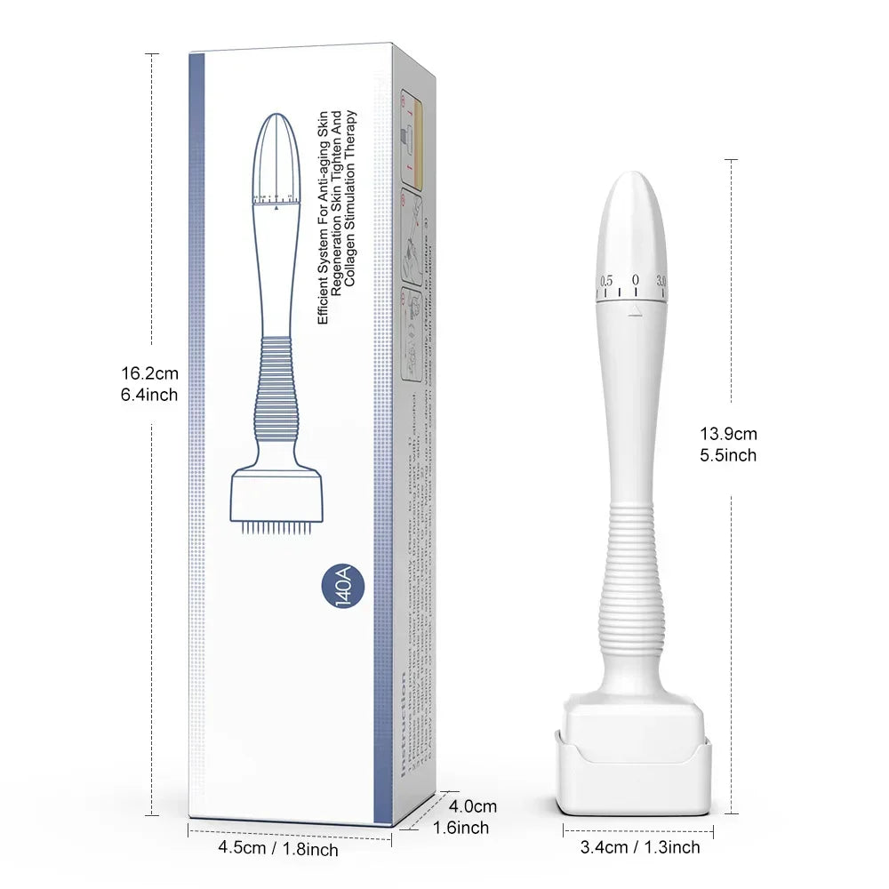 140A Derma Stamp Microneedling Face Roller Massager Adjustable Titanium Needle Length Skincare Beard Growth Scalp Hair 