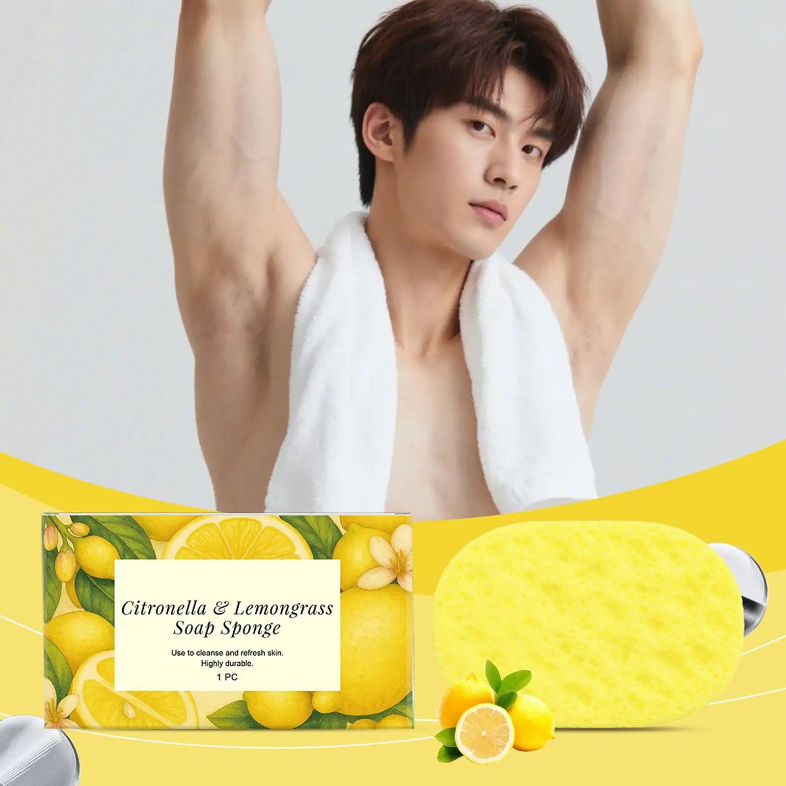Lemongrass Lemon Bath Sponge Exfoliating Remove Oil Control Daily Body Cleansing Refreshing Brightening Skin Shower Use