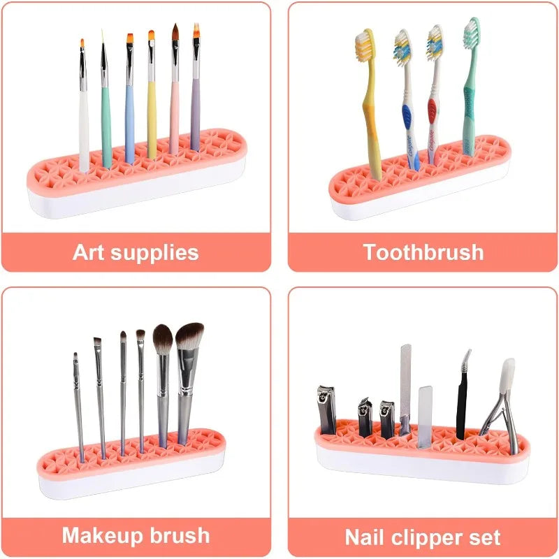 1Pc Makeup Brush Holder Nail Pen Display Stand Silicone Organizer Drying Rack Storage Case