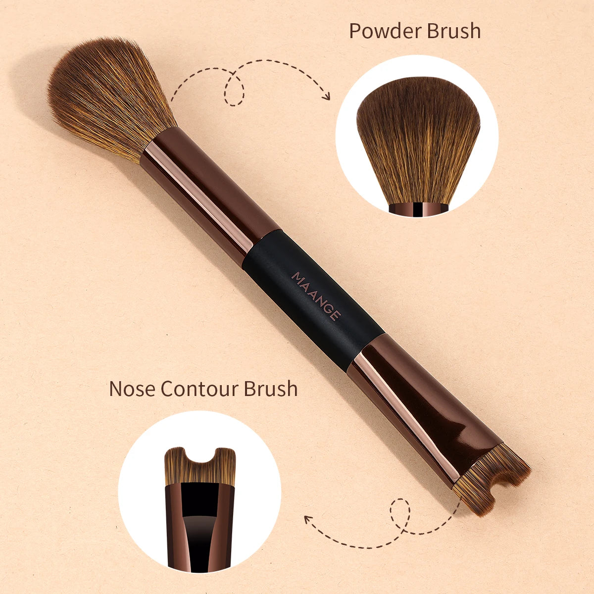 MAANGE Double Head Foundation Nose Contour U-Shaped Makeup Brush Easy Modification of Nasal Shadow Flawless Facial Makeup Brush