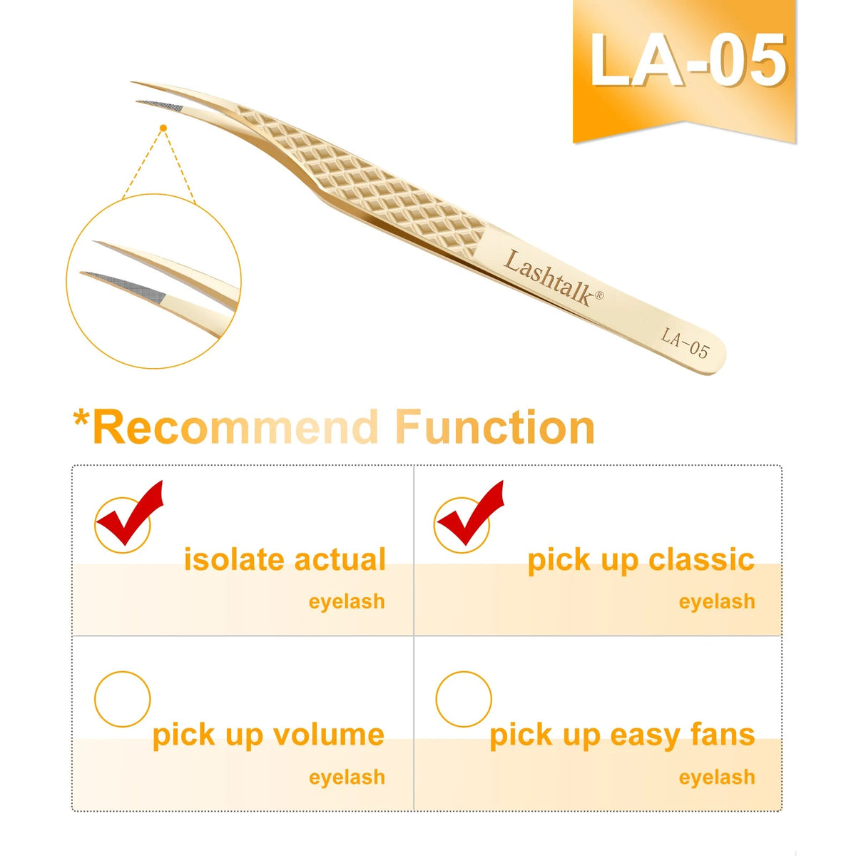 Fiber Tip Eyelash Extension Tweezers - Stainless Steel, Anti-Slip Diamond Grip, Pearl Gold dylinoshop