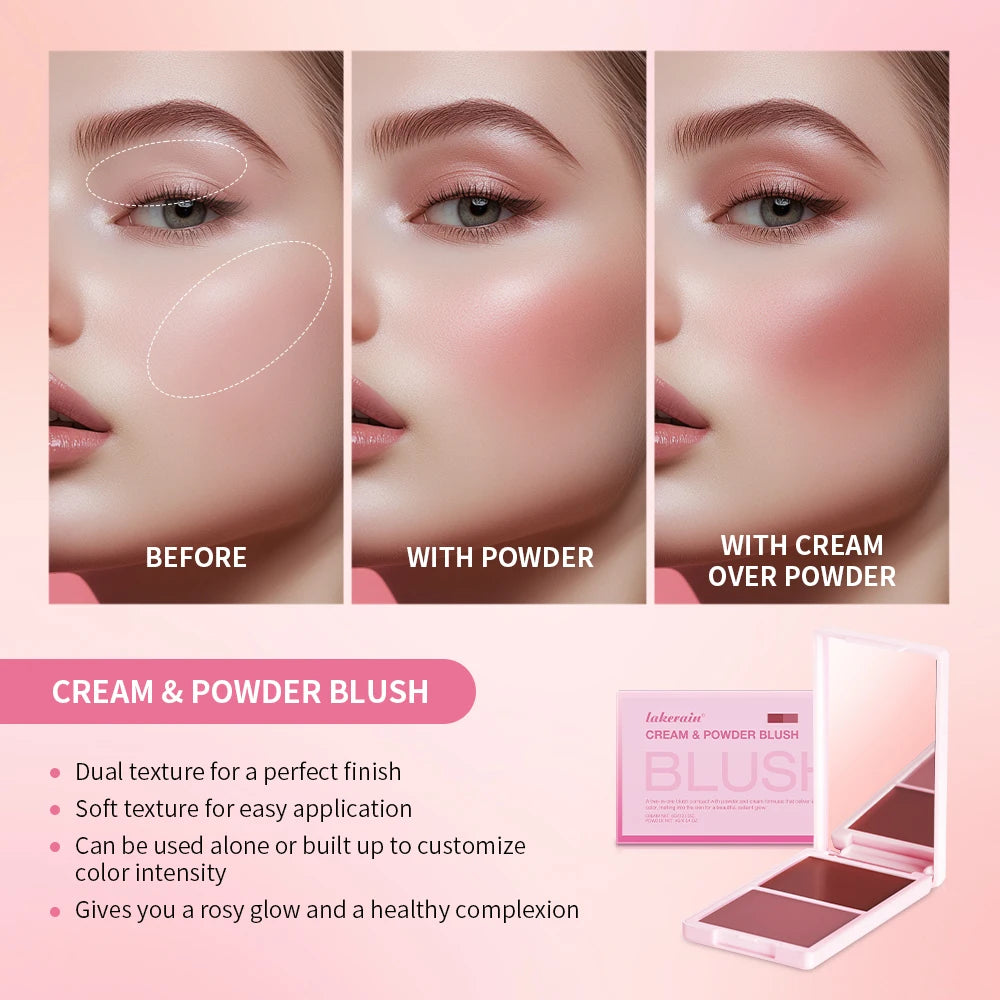 Cream&Powder Blush Palette Natural Long-lasting High Pigment  Blush Makeup Contour Powder Beauty Peach Pink Korean Makeup Blush