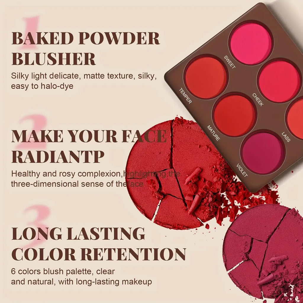 6-Color Matte Blush Palette – Long-Lasting, Buildable, Waterproof
