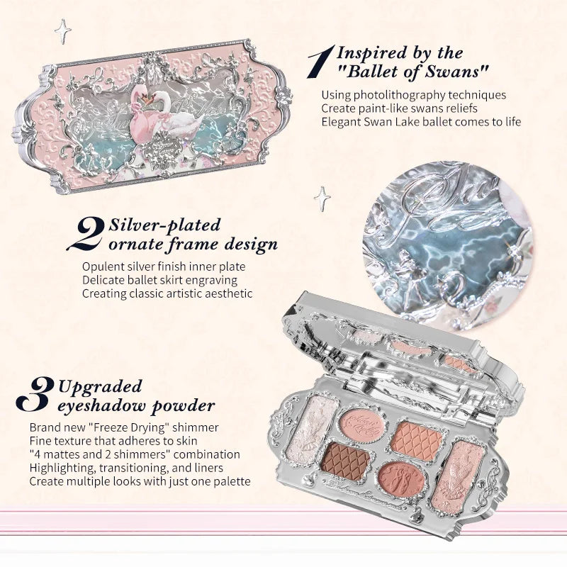 Flower Knows Swan Ballet Series Six-Color Makeup Palette Delicate Matte Glow Shimmer