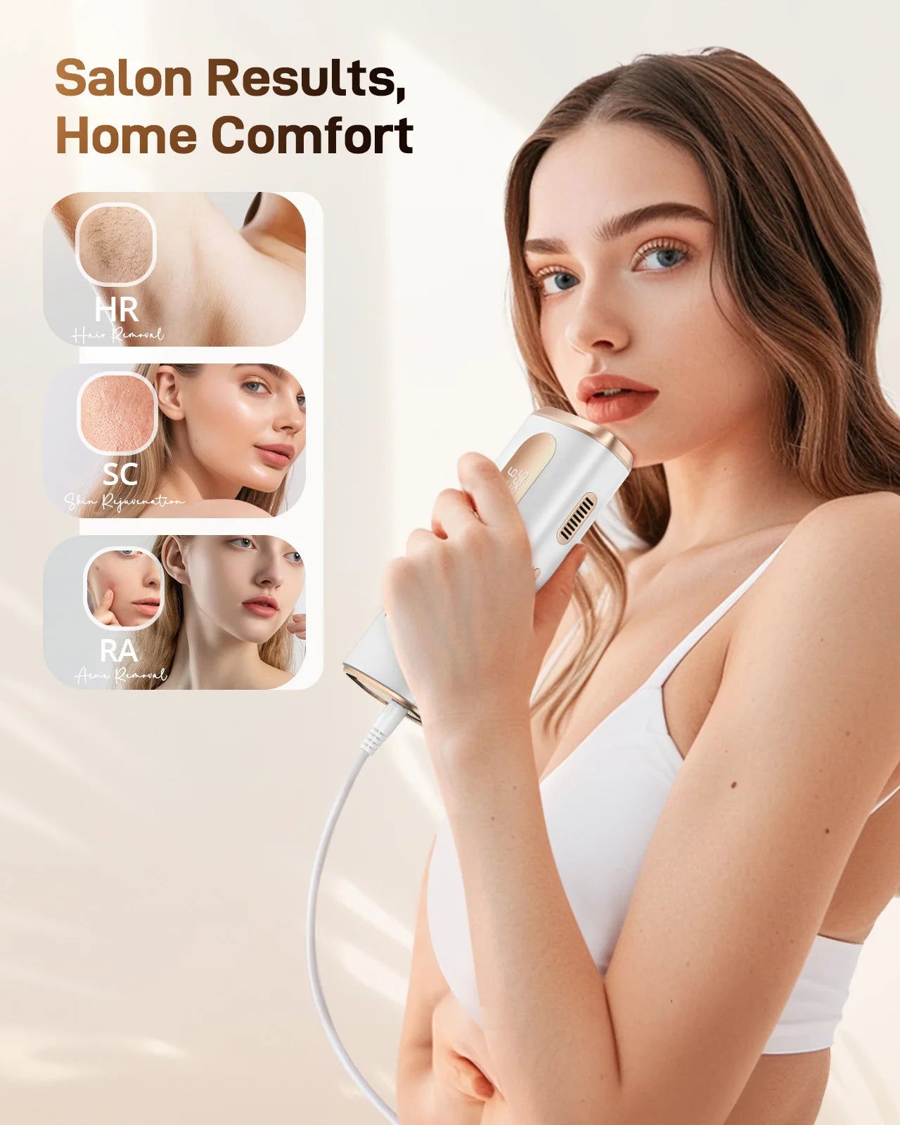 IPL Hair Removal Device with Ice Cooling – 3-in-1 Photoepilator for Face & Body
