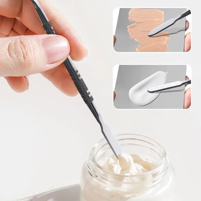 2pcs Makeup Palette Stainless Foundation Tray Mixing Makeup Palette Cosmetic Beauty Spatula Makeup Artist Equipment CZYJ02