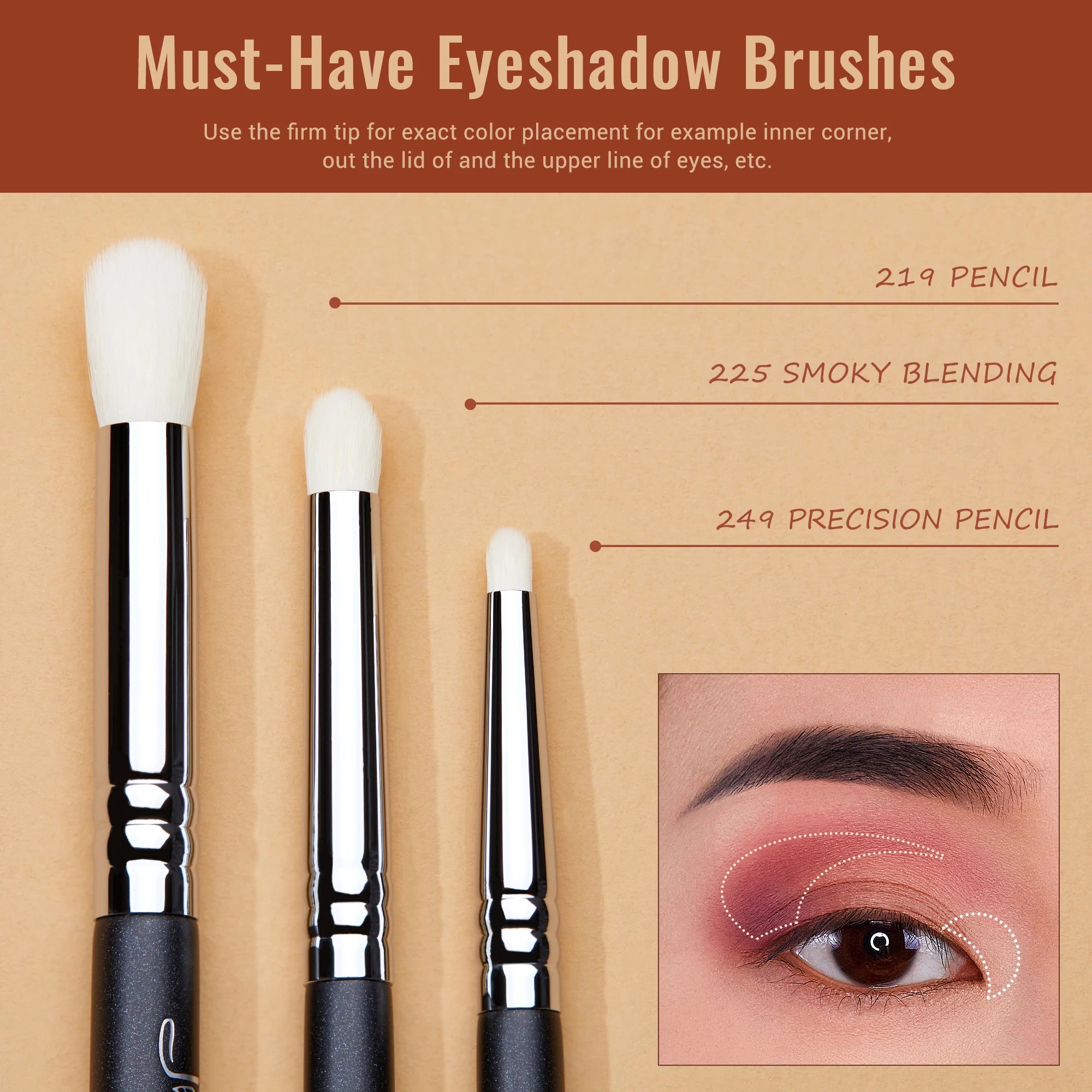 Jessup Eyes Brushes Set, Eyeshadow Makeup Brush, Premium Synthetic Blending Shader Crease T340