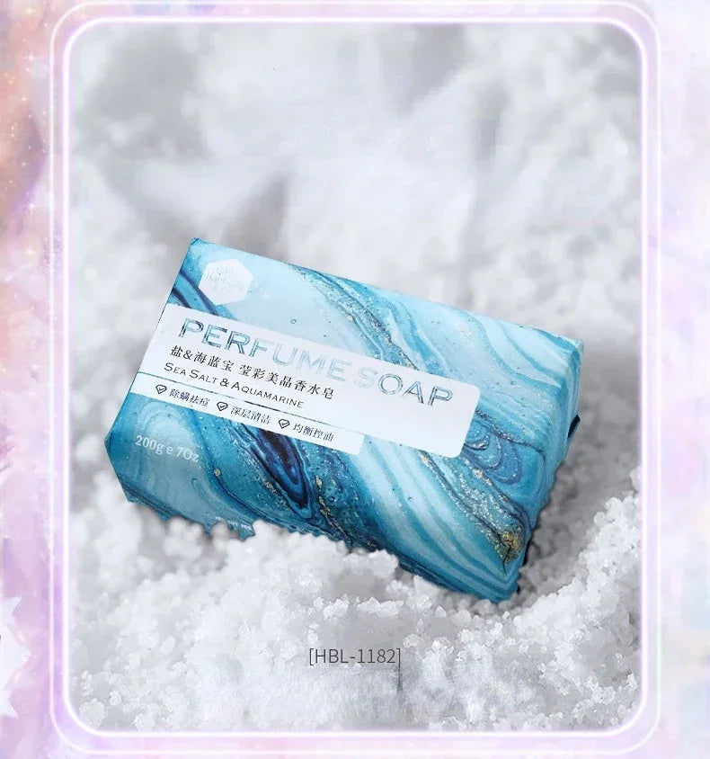 Hanbolly 200g Crystal Perfume Soap - Handmade Volcanic Mud Bath Soap with Tea Tree & Sea Salt for Cleansing Wedding Gift