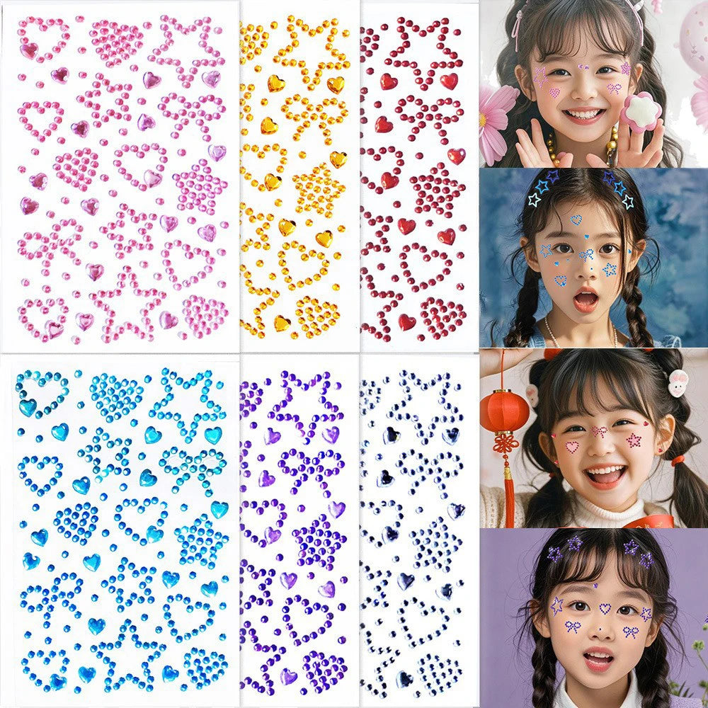3D Red Christmas Face Gem Tattoos Stickers Hollow Star/Heart/Bow Crystal Rhinestone for Festival Makeup Temporary Tattoo Sticker
