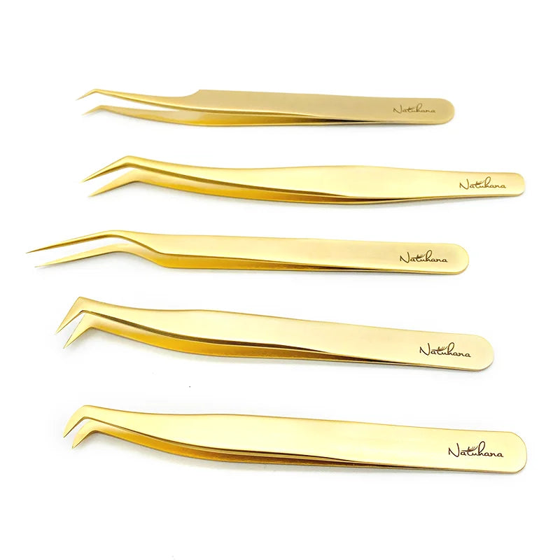 Professional Wholesale Gold Eyelash Tweezers Volume False Lash Tweezer Stainless Steel Tweezers Makeup Tools