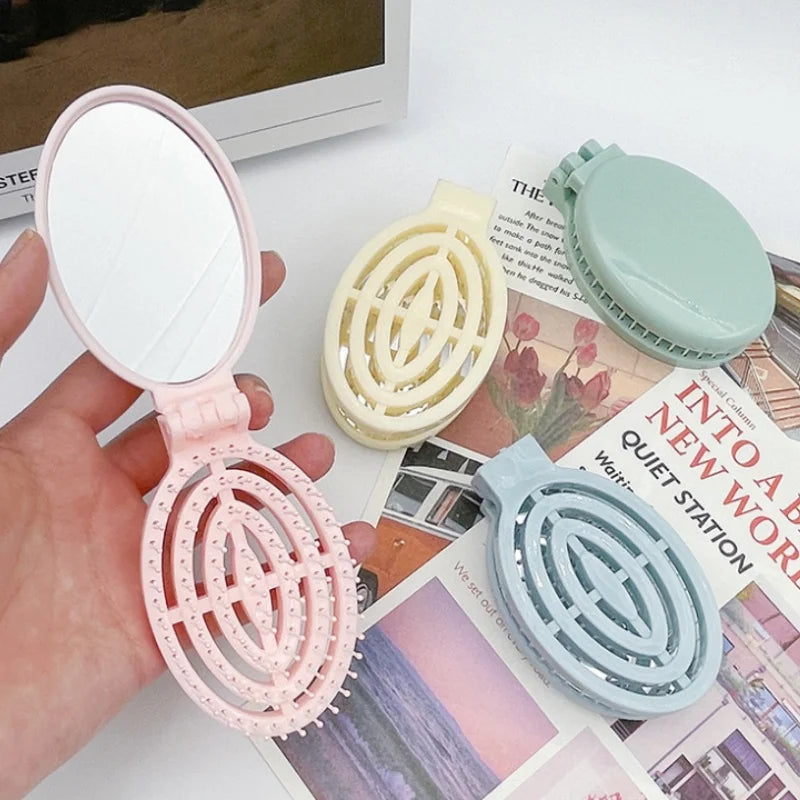 2-in-1 Foldable Comb Mirror Mini Portable Scalp Massage Comb Perfect for Travel Outgoing Use Easy to Carry Ideal Gifts dylinoshop