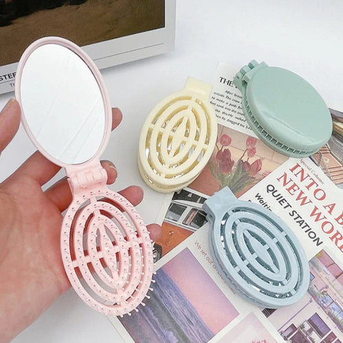 2-in-1 Foldable Comb Mirror Mini Portable Scalp Massage Comb Perfect for Travel Outgoing Use Easy to Carry Ideal Gifts dylinoshop