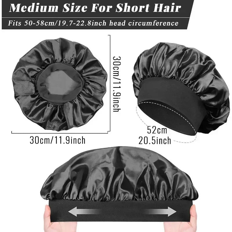 1pcs Soft Silk Satin Lined Bonnet Large Satin Hair Bonnet Household Sleep Shower Cap Hair Wrap Cover for Long Hair Salon Tool dylinoshop