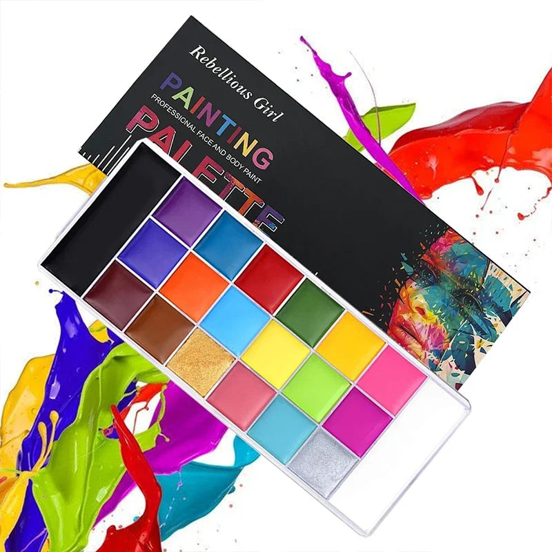 20-Color Face & Body Paint Kit – Halloween & Cosplay Makeup with Brushes dylinoshop
