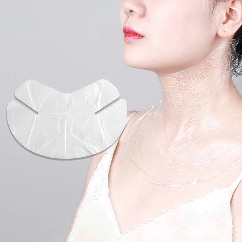 100pcs Masks Wrap Face Plastic Film Full Face Cleanser Mask Neck Stickers Paper Disposable Transparent Facial Beauty Makeup Tool