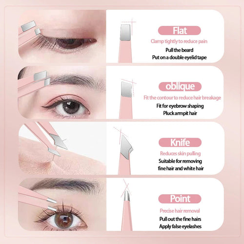 4-Piece Stainless Steel Eyebrow & Lash Tweezer Set dylinoshop