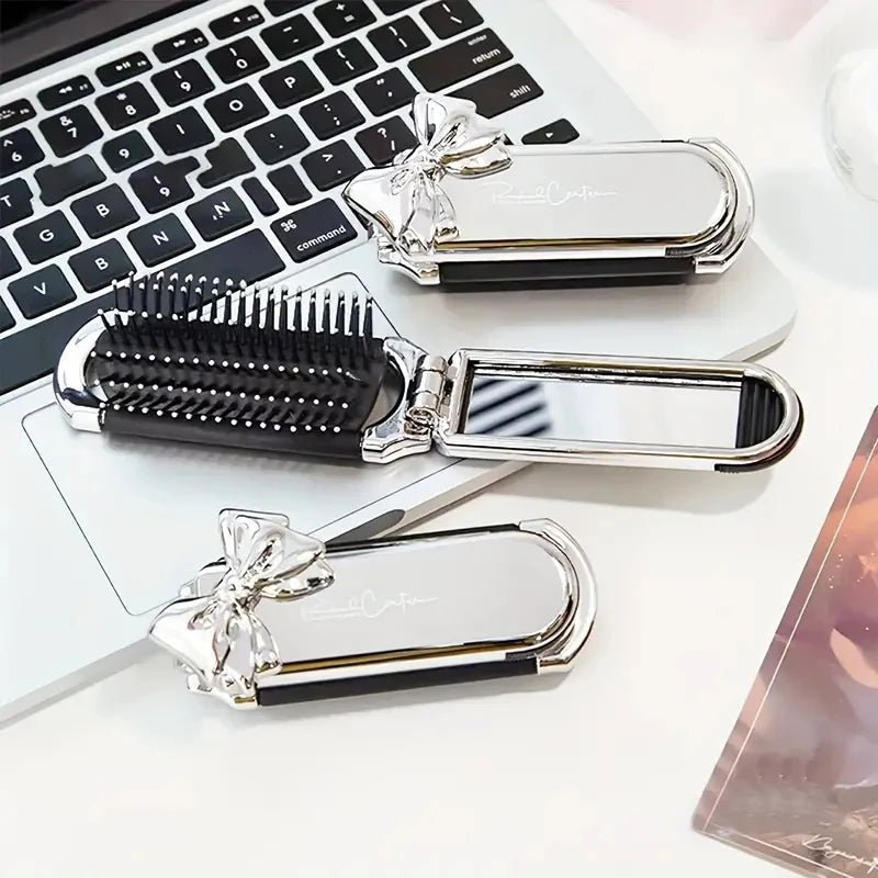 CALIYI 1PCS Folding Mini Pocket Hair Comb with Mirror Portable Massage Comb Brush for Salon Travel Outdoor Makeup Styling Tools dylinoshop