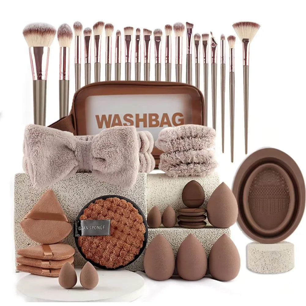Makeup Brush Set with Headband & Wristband – Soft Synthetic Bristles dylinoshop