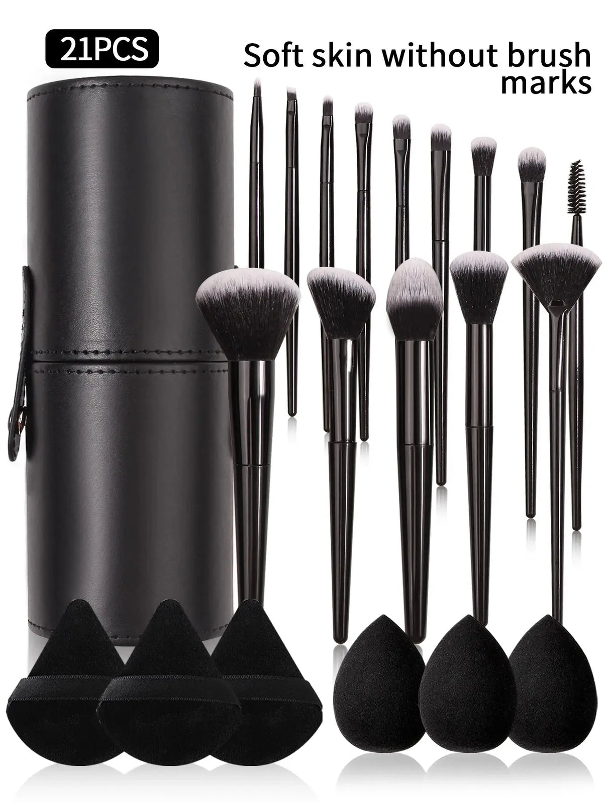 Soft Bristle Makeup Brush Set with Holder, Beauty Egg & Puff dylinoshop