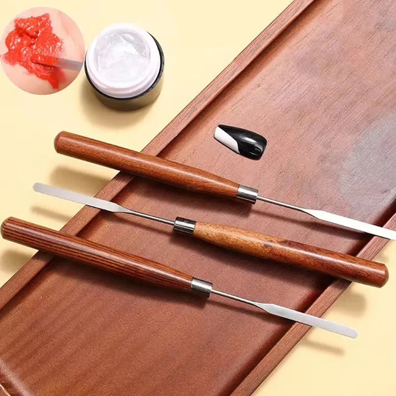 Stainless Steel Pigment Mixing Spatula Wooden Handle Nail Art Makeup Stirring Rod Cream Foundation Mixing Tool  Manicure Tools dylinoshop