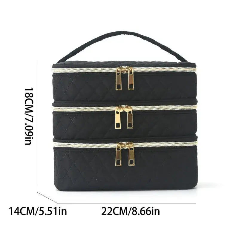 Three-Layer Diamond Quilted Travel Makeup Bag dylinoshop
