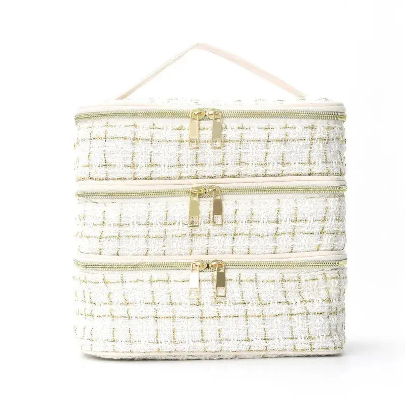 Three-Layer Diamond Quilted Travel Makeup Bag dylinoshop