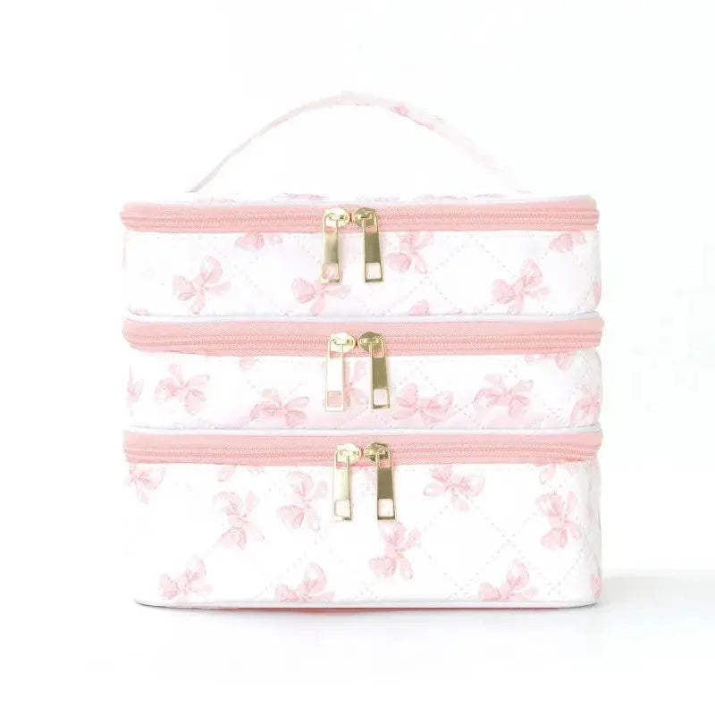 Three-Layer Diamond Quilted Travel Makeup Bag dylinoshop