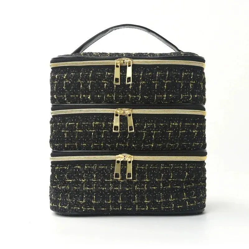 Three-Layer Diamond Quilted Travel Makeup Bag dylinoshop