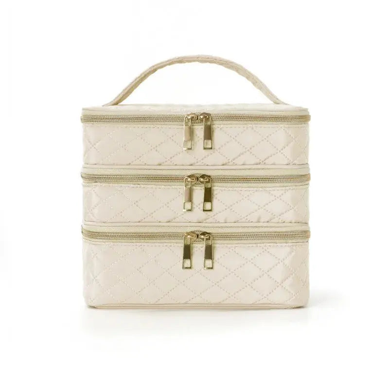 Three-Layer Diamond Quilted Travel Makeup Bag dylinoshop
