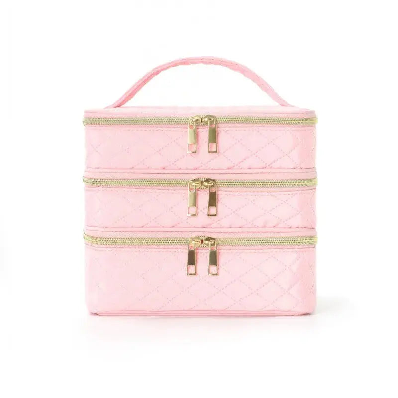 Three-Layer Diamond Quilted Travel Makeup Bag dylinoshop