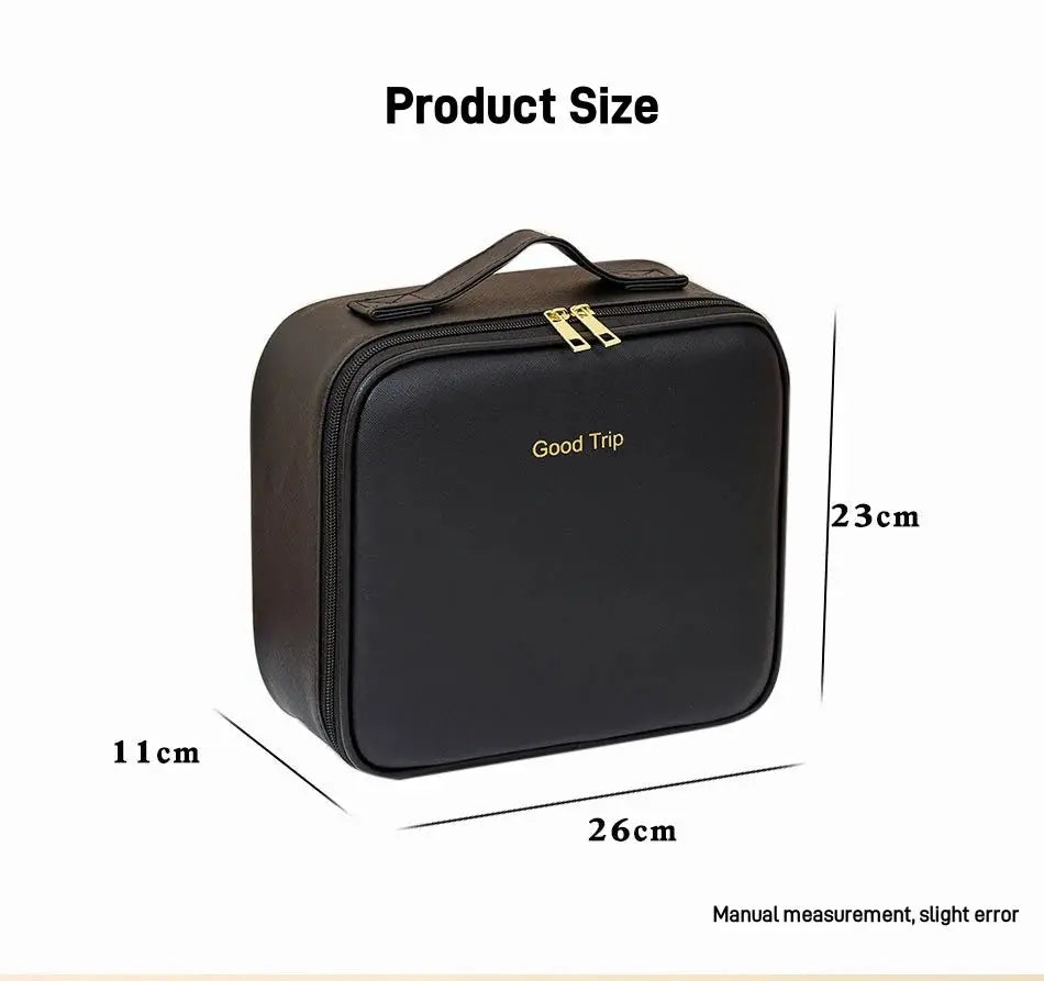 Travel LED Cosmetic Case With Light and Mirror Makeup Bag Large Capacity Premium Portable Cosmetic Bag Detachable Partition Bag