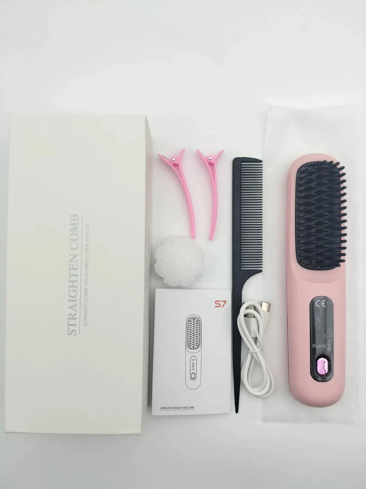 USB Rechargeable Cordless Hair Straightening Brush – Titanium Coated dylinoshop