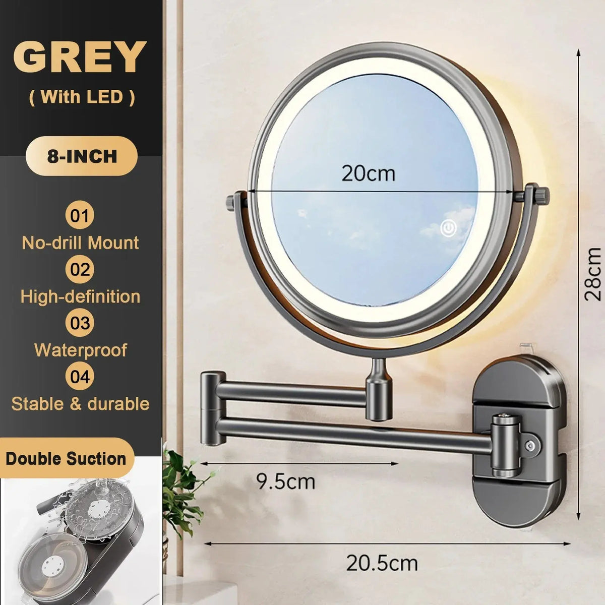 Wall Mounted Folding Makeup Mirror, Double-Sided Rotating dylinoshop