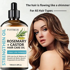YUITIKUE Rosemary + Castor Strengthening Hair Oil - Daily Use Hair Care Oil with Jojoba & Batana Oil for Hair Growth