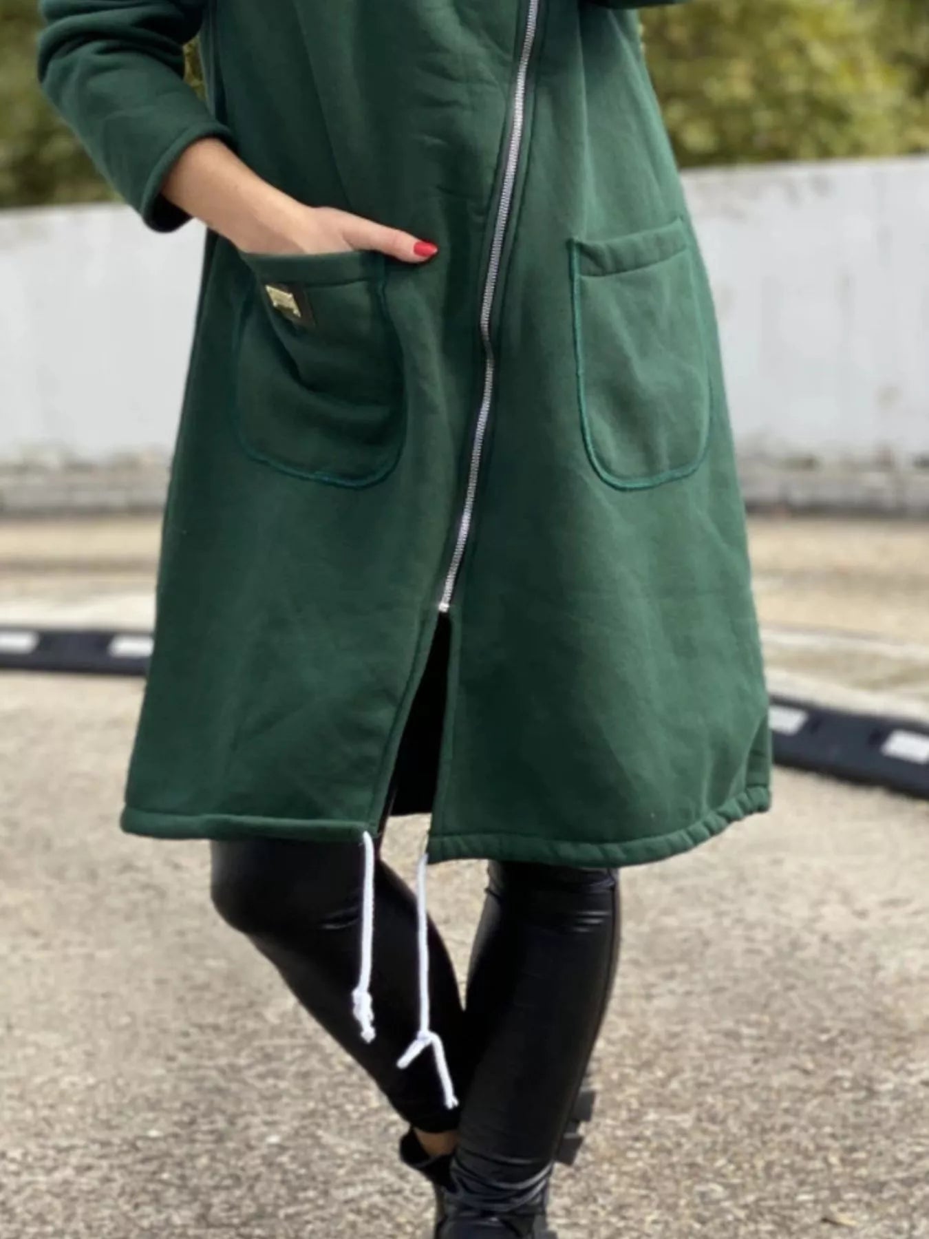 Full Size Asymmetrical Zip-Up Hooded Fleece Outerwear Plus Size 