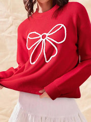 Bow-Embellished Ribbed Sweater 