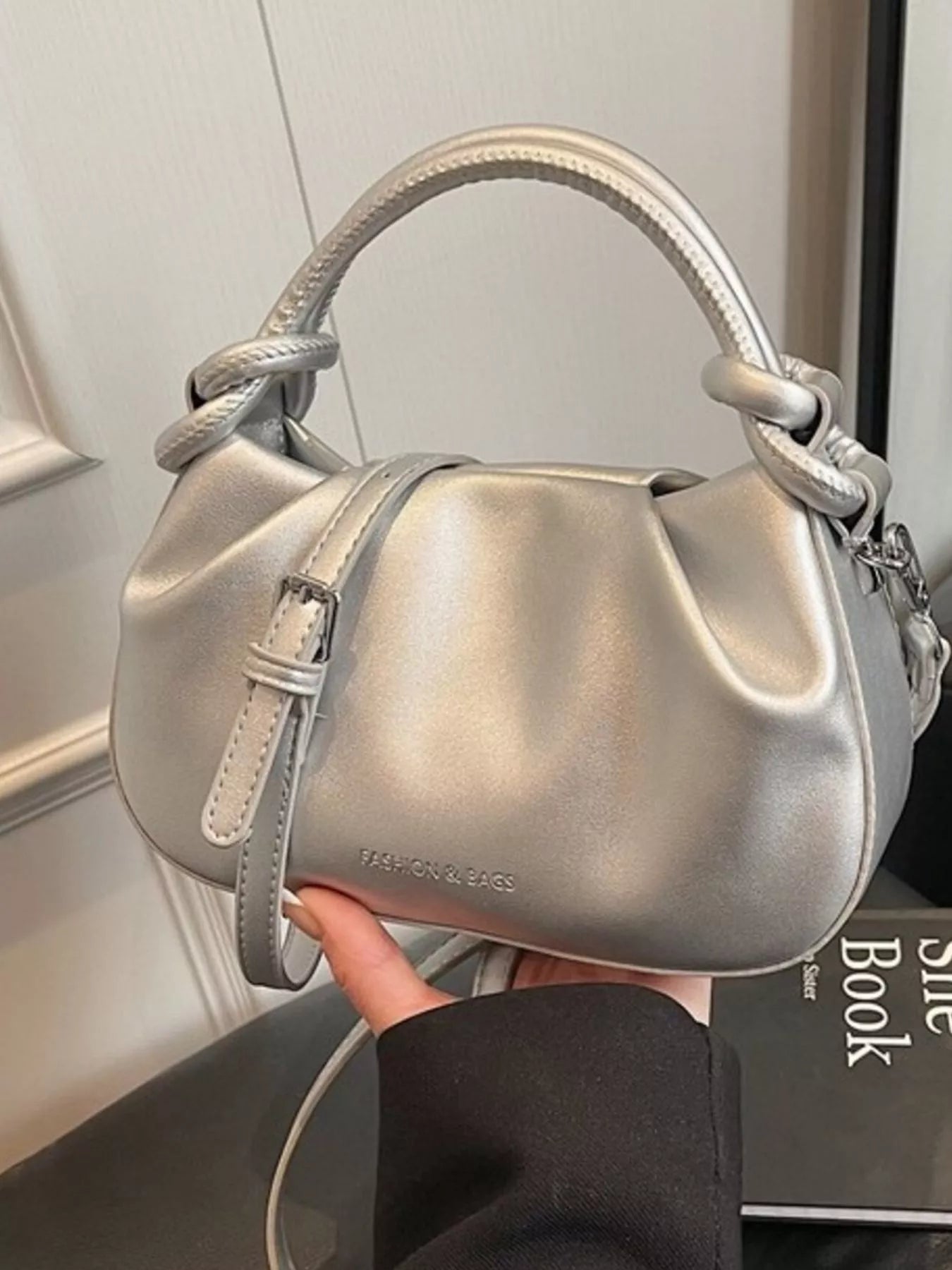 Knot Handle Ruched Crossbody Bag 