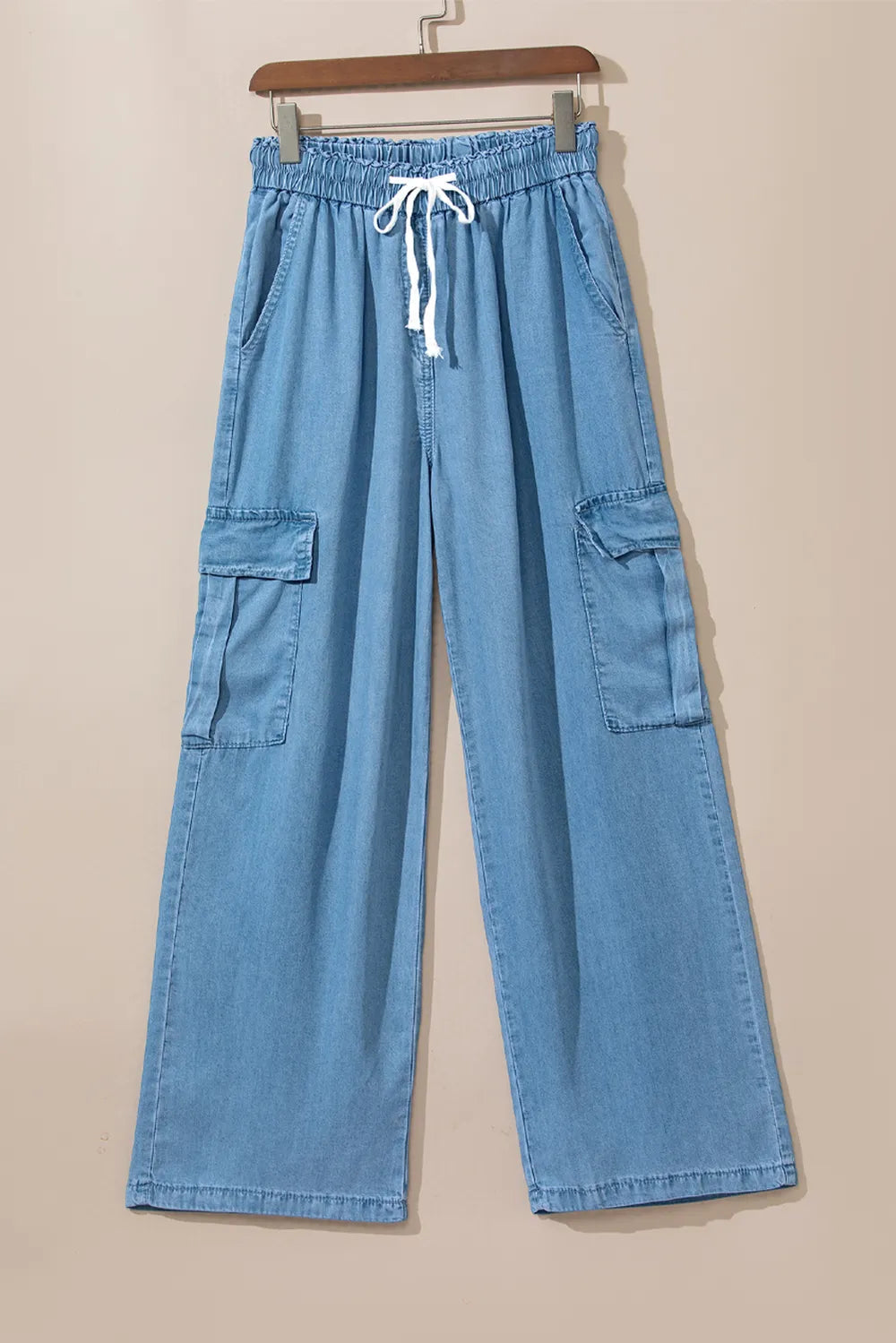 Drawstring Cargo Pocket Wide Leg Jeans 