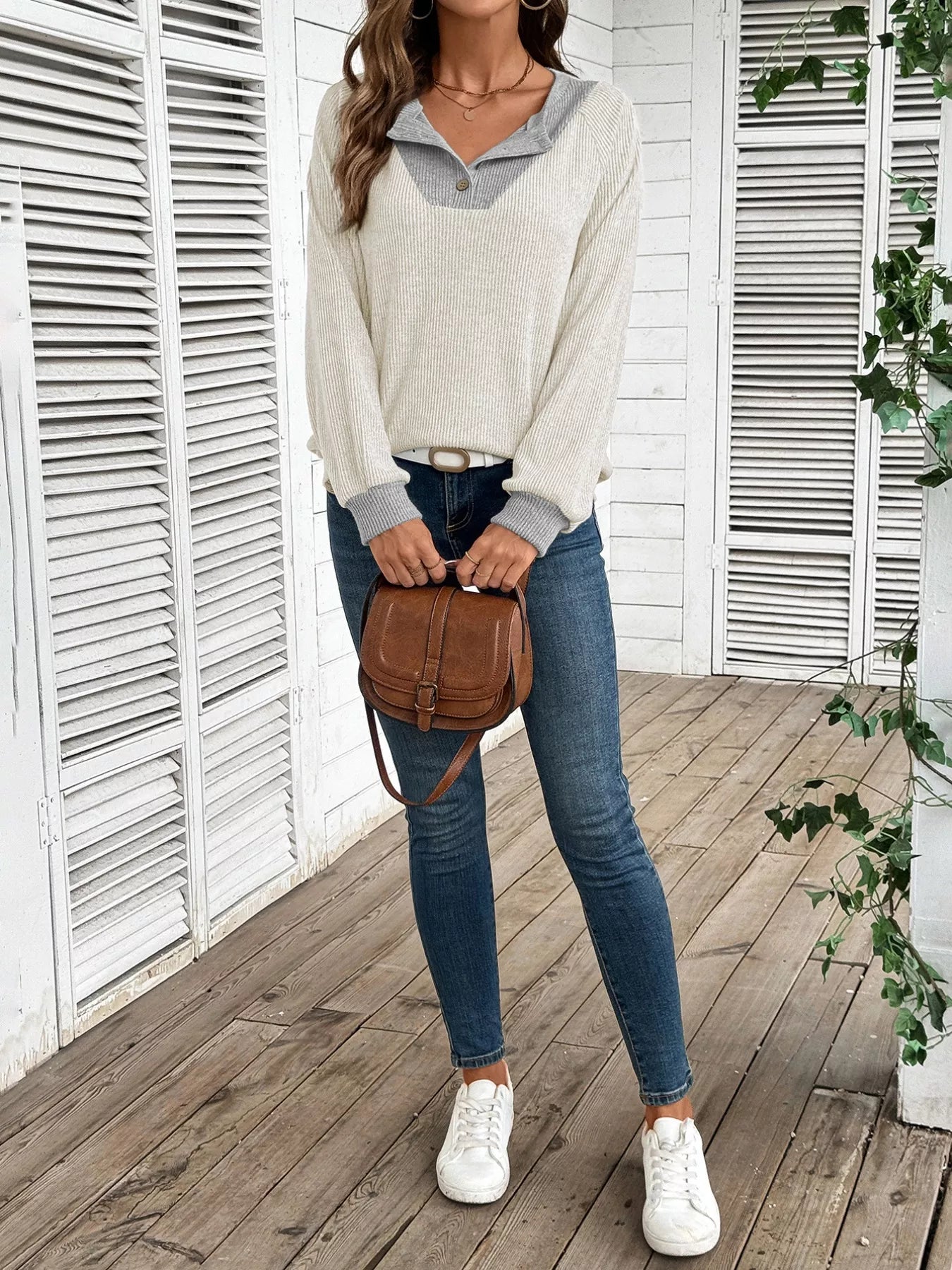 Ribbed Knit Two-Tone Top 