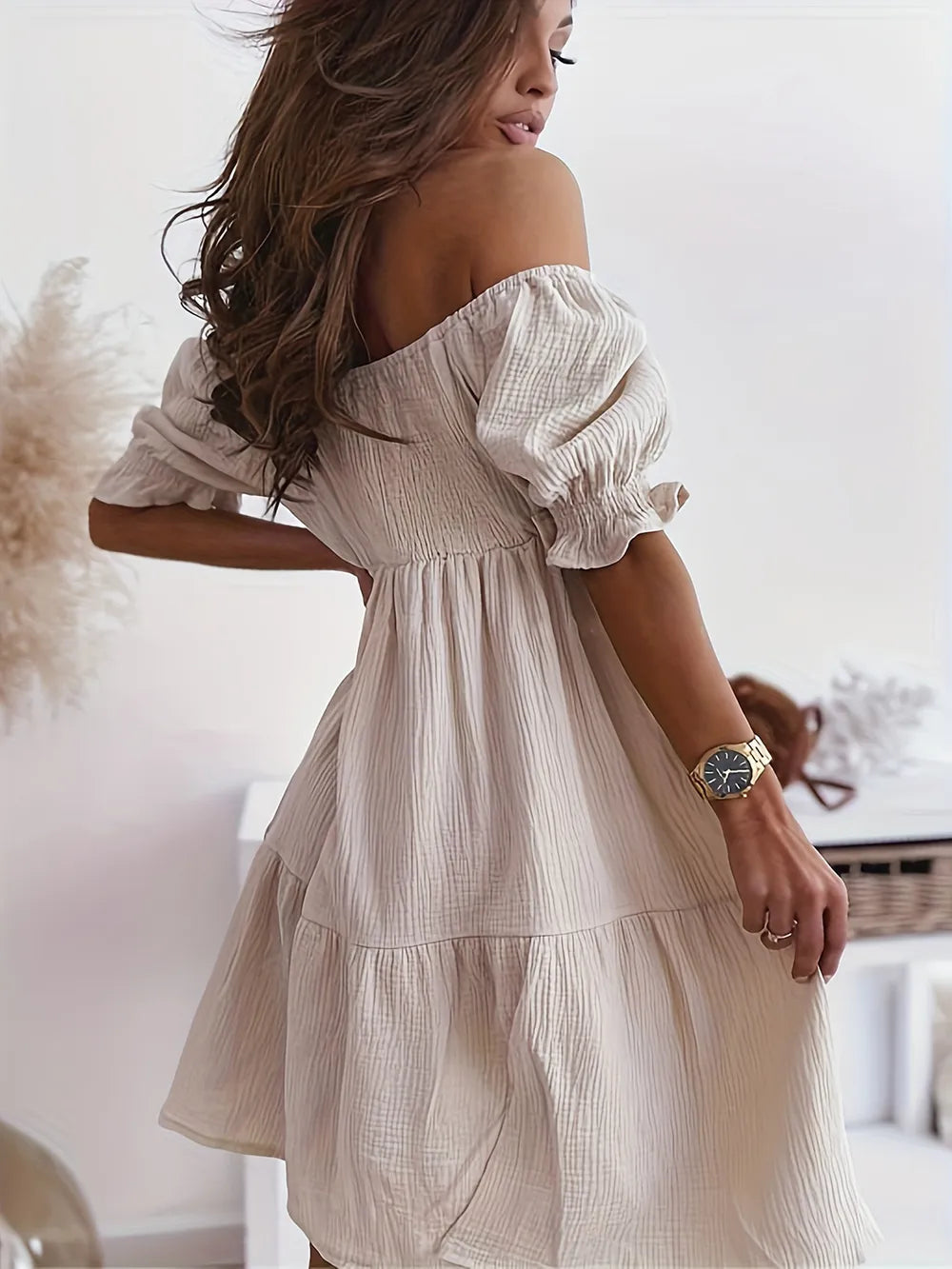 Full Size Ruffled Off-Shoulder Short Sleeve Dress 
