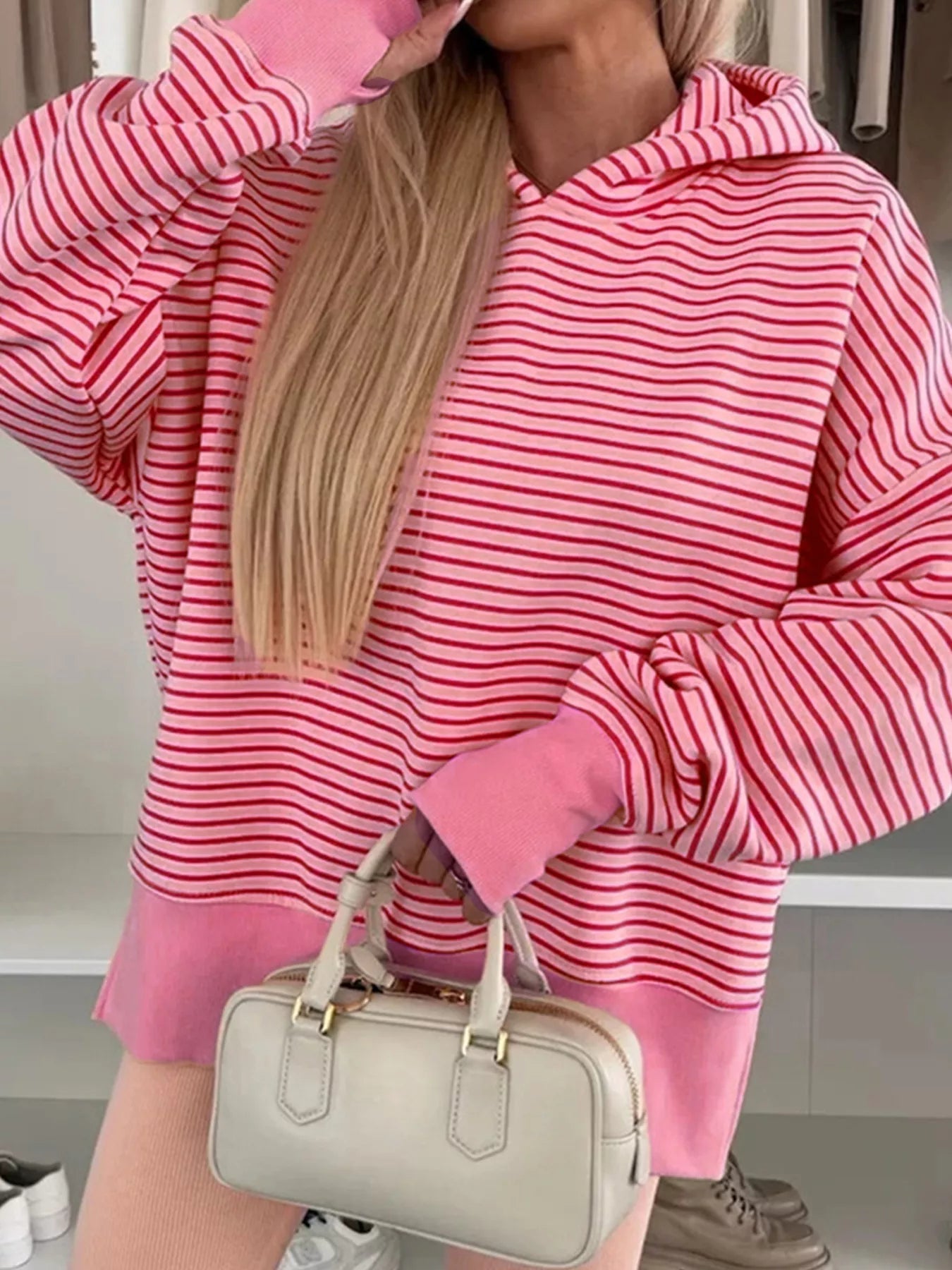 Striped Oversized Hoodie with Kangaroo Pocket 