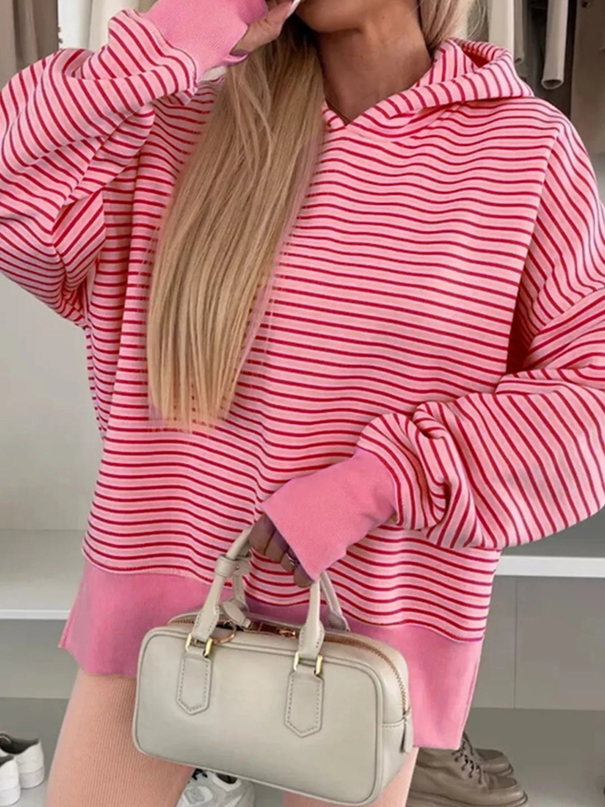 Striped Oversized Hoodie with Kangaroo Pocket 