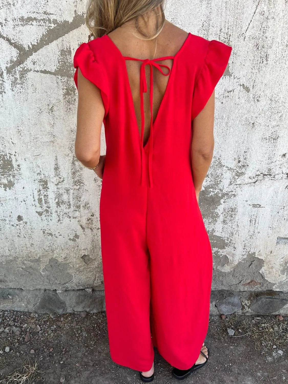 Full Size V-Neck Cap Sleeve Wide Leg Jumpsuit Plus Size 