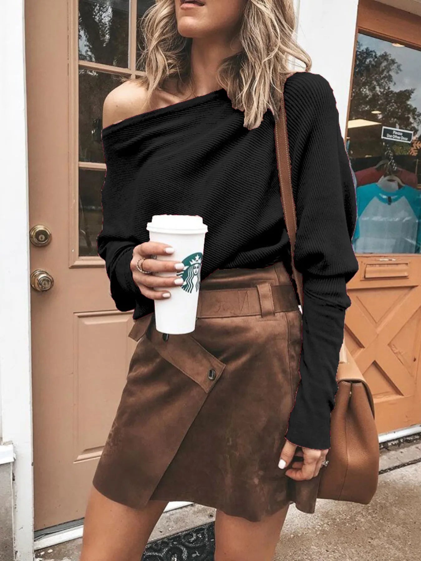 Full Size One-Shoulder Ribbed Sweater Plus Size 