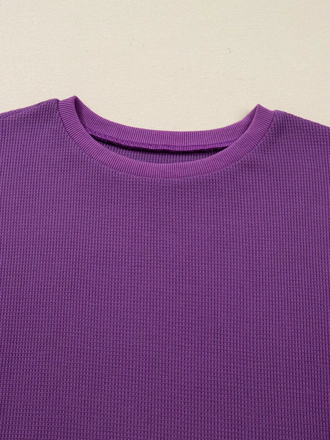 Solid Color Raw Seam Patchwork Ribbed Drop Shoulder Sweatshirt 