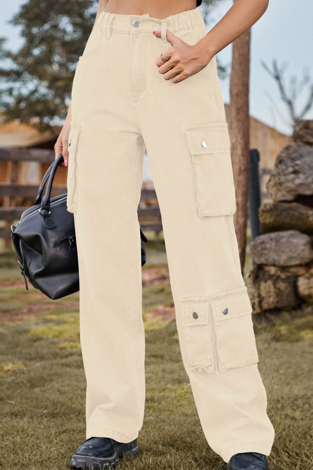 Loose Fit Long Jeans with Pockets 